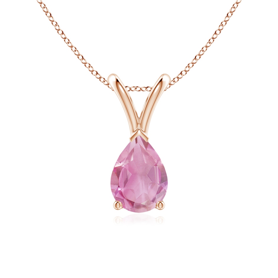 7x5mm A V-Bale Pear-Shaped Pink Tourmaline Solitaire Pendant in Rose Gold 