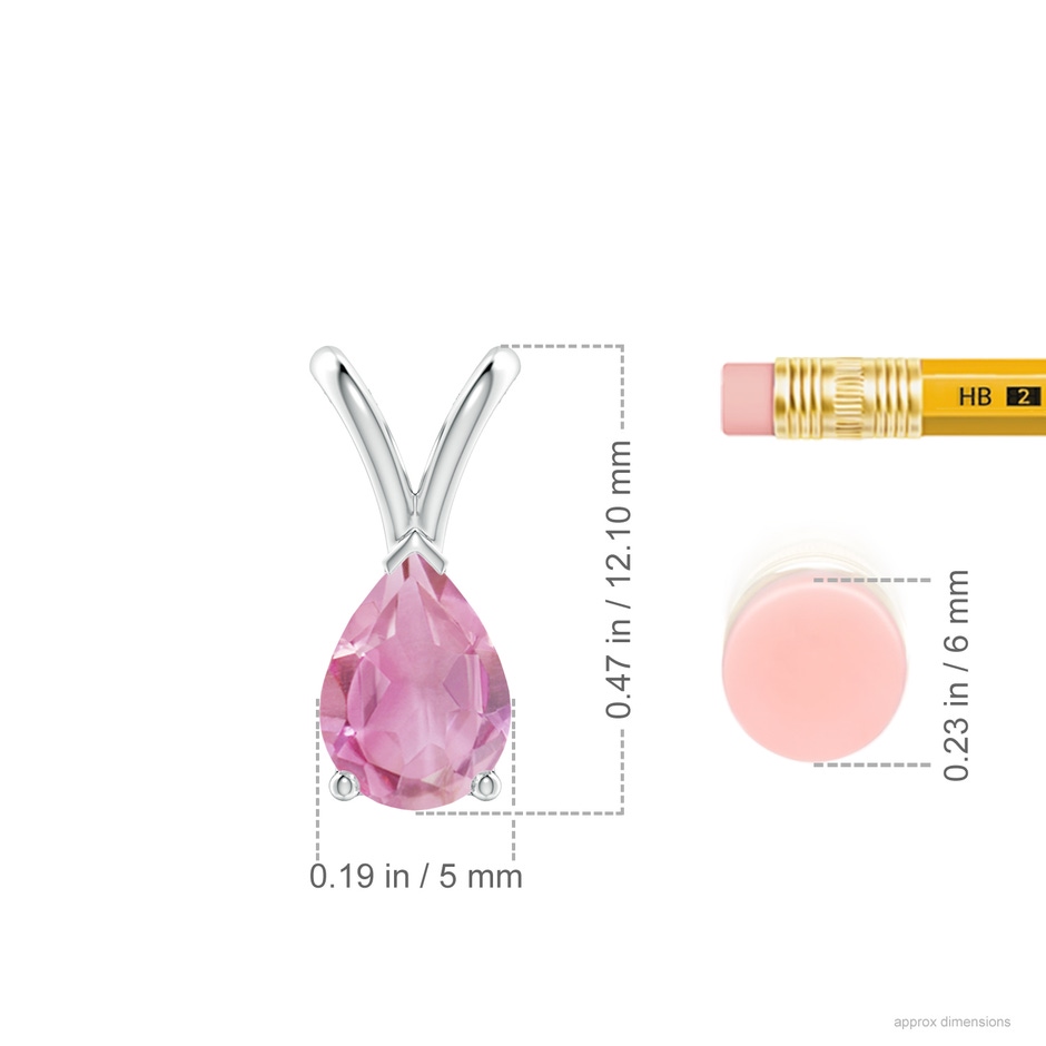 7x5mm A V-Bale Pear-Shaped Pink Tourmaline Solitaire Pendant in S999 Silver ruler