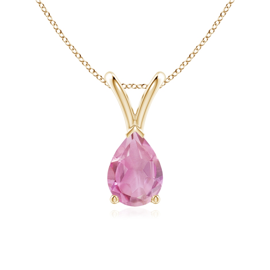 7x5mm A V-Bale Pear-Shaped Pink Tourmaline Solitaire Pendant in Yellow Gold 