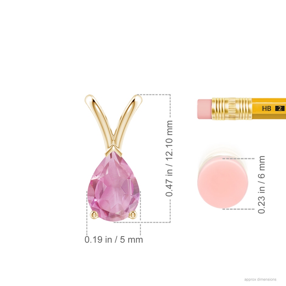 7x5mm A V-Bale Pear-Shaped Pink Tourmaline Solitaire Pendant in Yellow Gold ruler