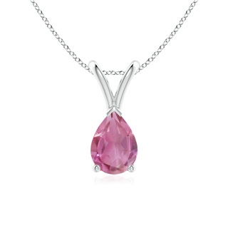 7x5mm AA V-Bale Pear-Shaped Pink Tourmaline Solitaire Pendant in White Gold