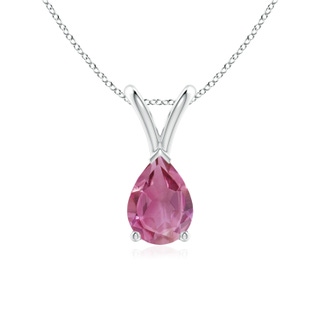 7x5mm AAA V-Bale Pear-Shaped Pink Tourmaline Solitaire Pendant in White Gold