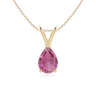 7x5mm AAA V-Bale Pear-Shaped Pink Tourmaline Solitaire Pendant in Yellow Gold
