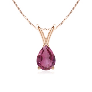 7x5mm AAAA V-Bale Pear-Shaped Pink Tourmaline Solitaire Pendant in 9K Rose Gold