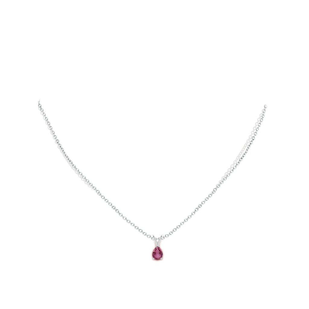 7x5mm AAAA V-Bale Pear-Shaped Pink Tourmaline Solitaire Pendant in P950 Platinum Body-Neck