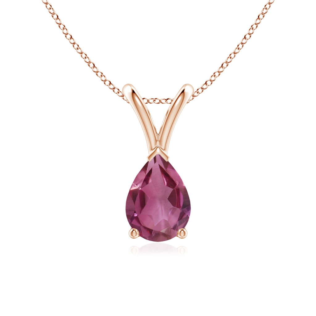7x5mm AAAA V-Bale Pear-Shaped Pink Tourmaline Solitaire Pendant in Rose Gold