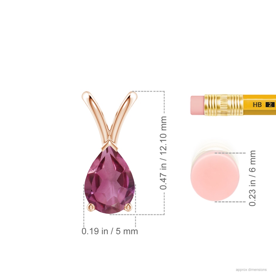 7x5mm AAAA V-Bale Pear-Shaped Pink Tourmaline Solitaire Pendant in Rose Gold ruler