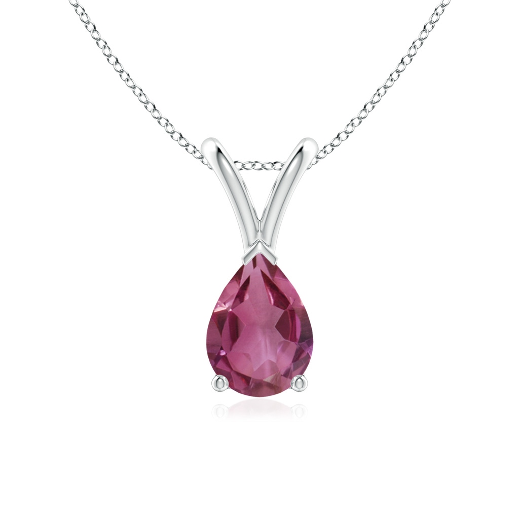 7x5mm AAAA V-Bale Pear-Shaped Pink Tourmaline Solitaire Pendant in White Gold