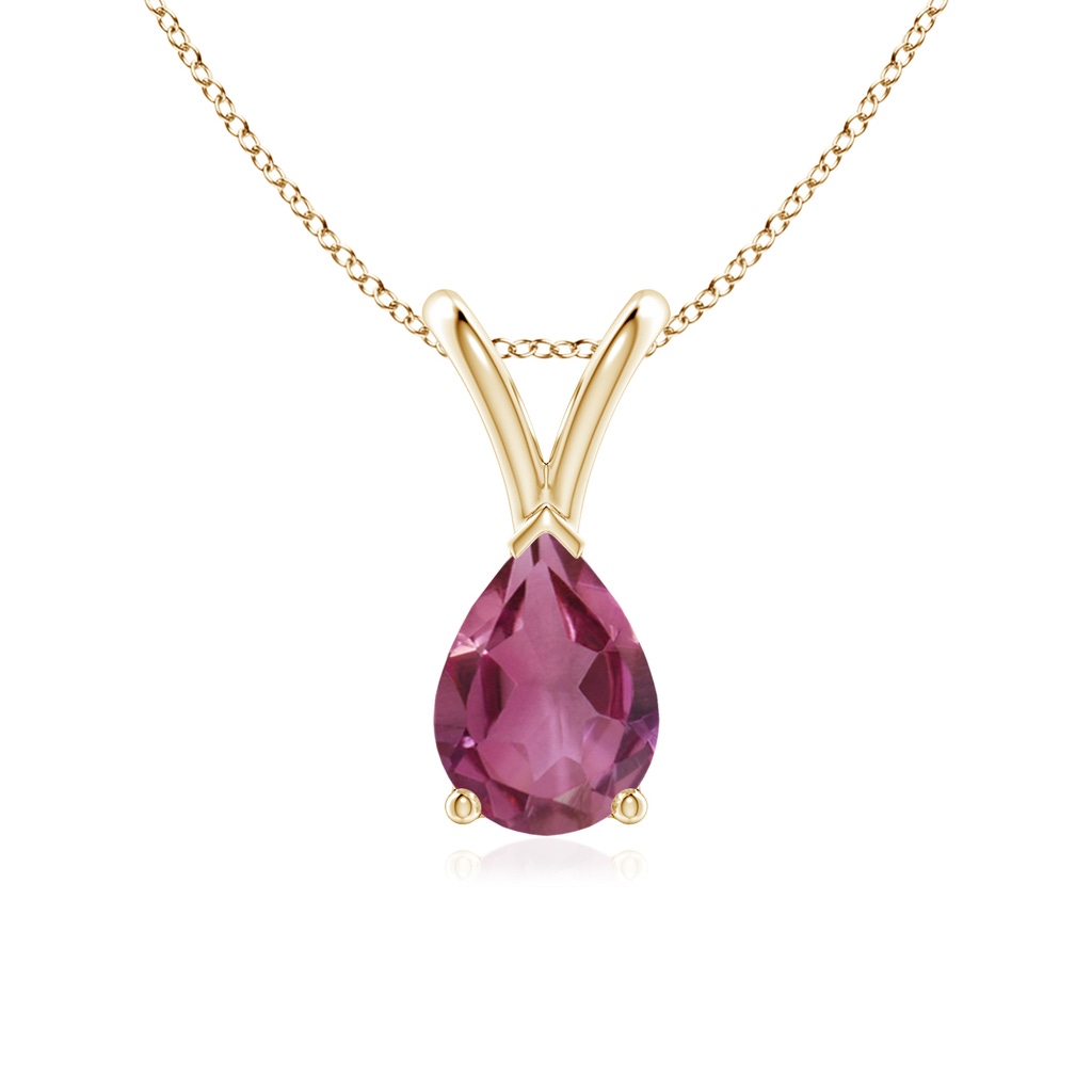 7x5mm AAAA V-Bale Pear-Shaped Pink Tourmaline Solitaire Pendant in Yellow Gold