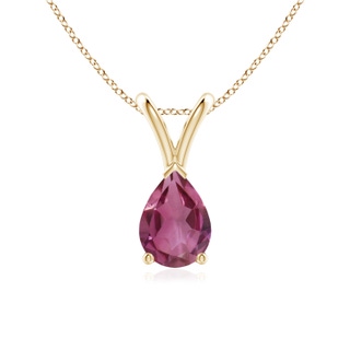 7x5mm AAAA V-Bale Pear-Shaped Pink Tourmaline Solitaire Pendant in Yellow Gold