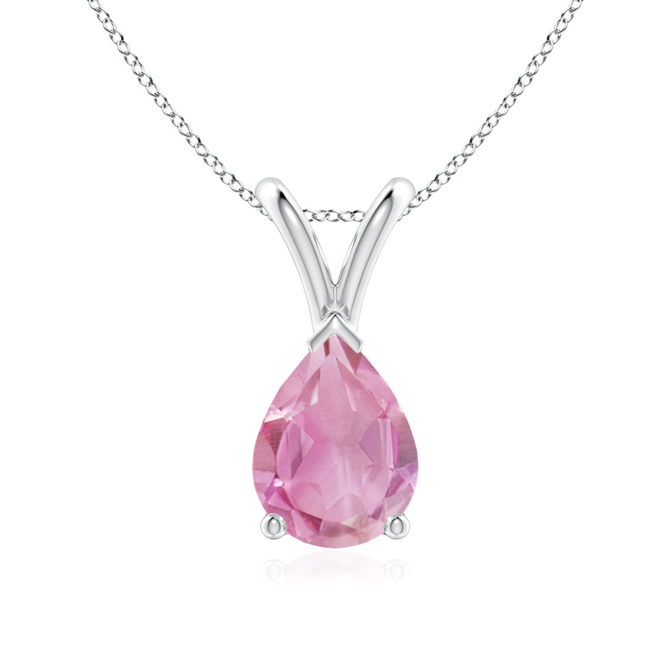 8x6mm A V-Bale Pear-Shaped Pink Tourmaline Solitaire Pendant in White Gold 