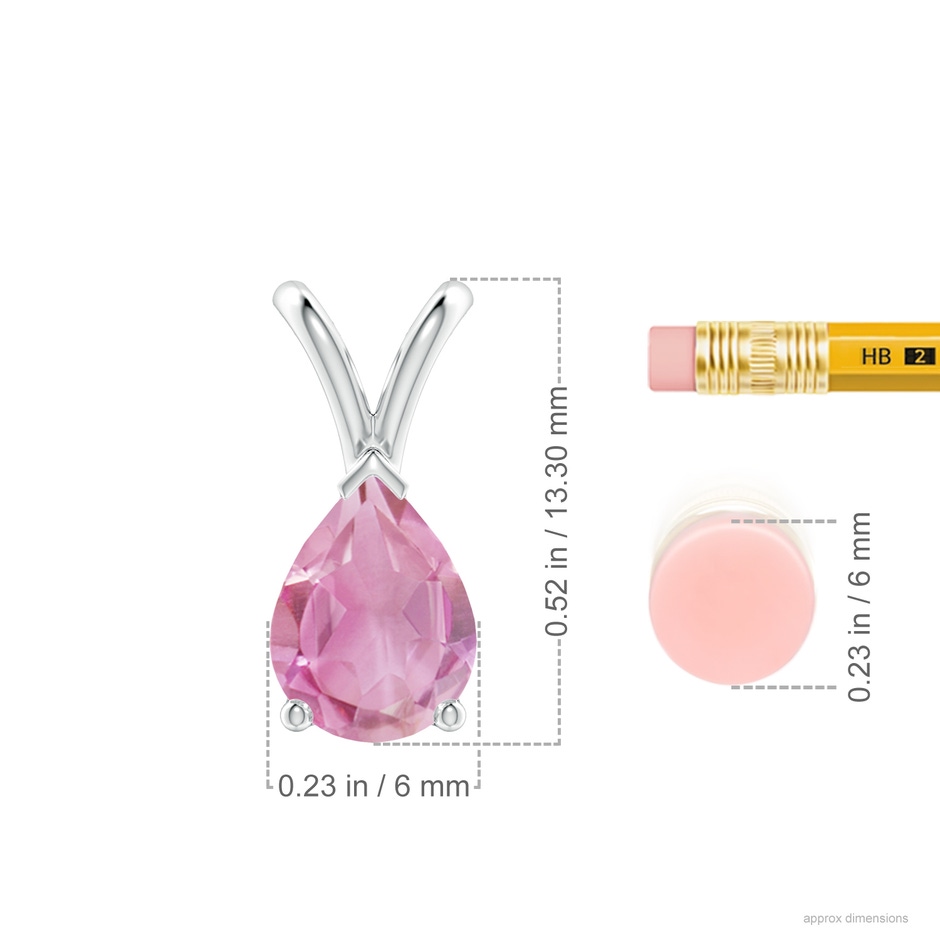 8x6mm A V-Bale Pear-Shaped Pink Tourmaline Solitaire Pendant in White Gold ruler