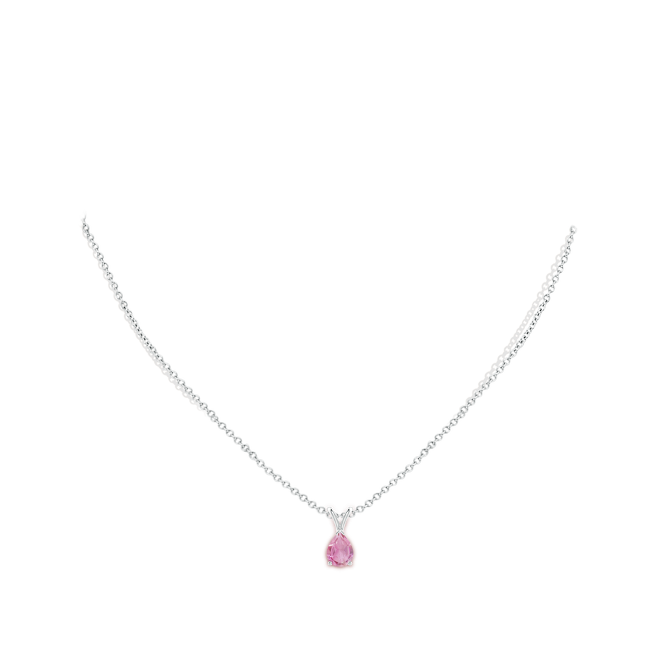 8x6mm A V-Bale Pear-Shaped Pink Tourmaline Solitaire Pendant in White Gold pen