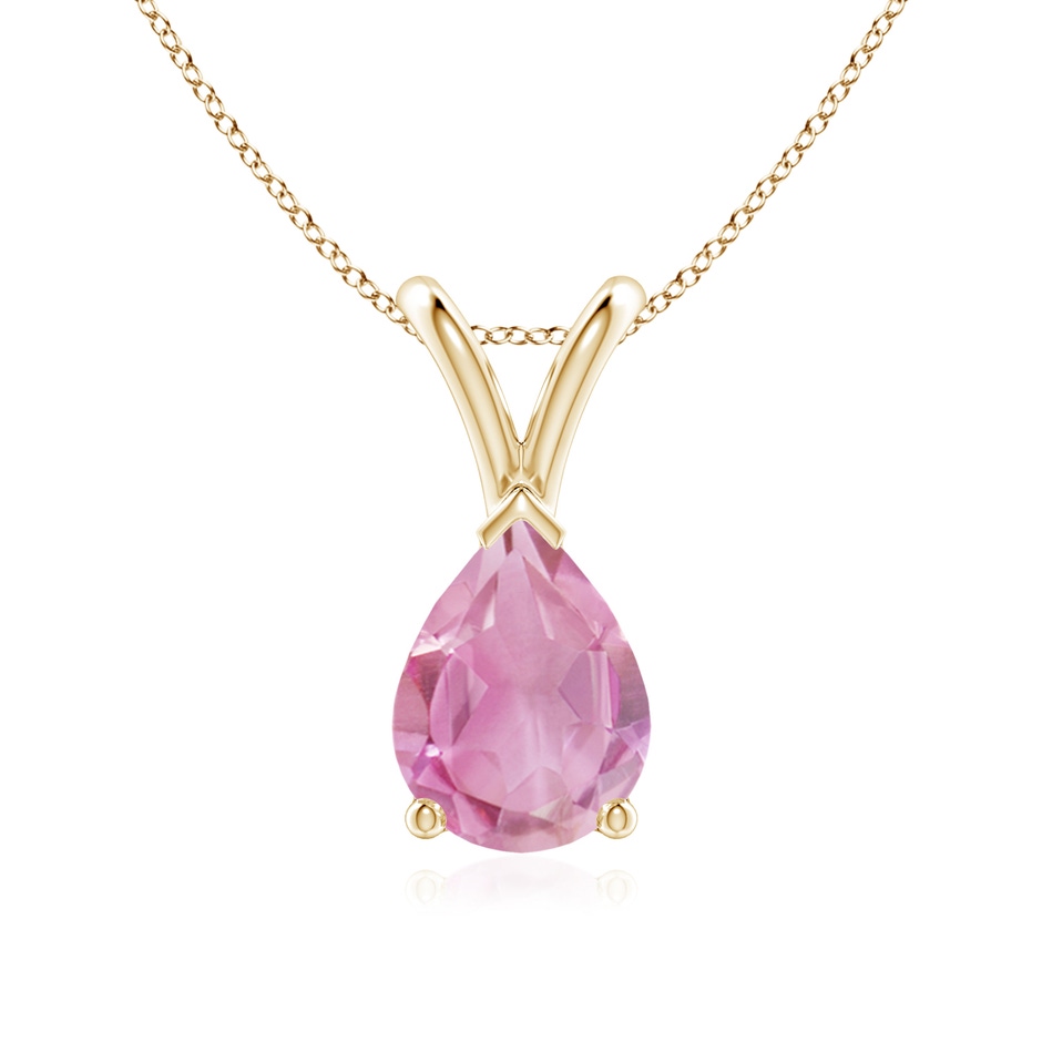 8x6mm A V-Bale Pear-Shaped Pink Tourmaline Solitaire Pendant in Yellow Gold 
