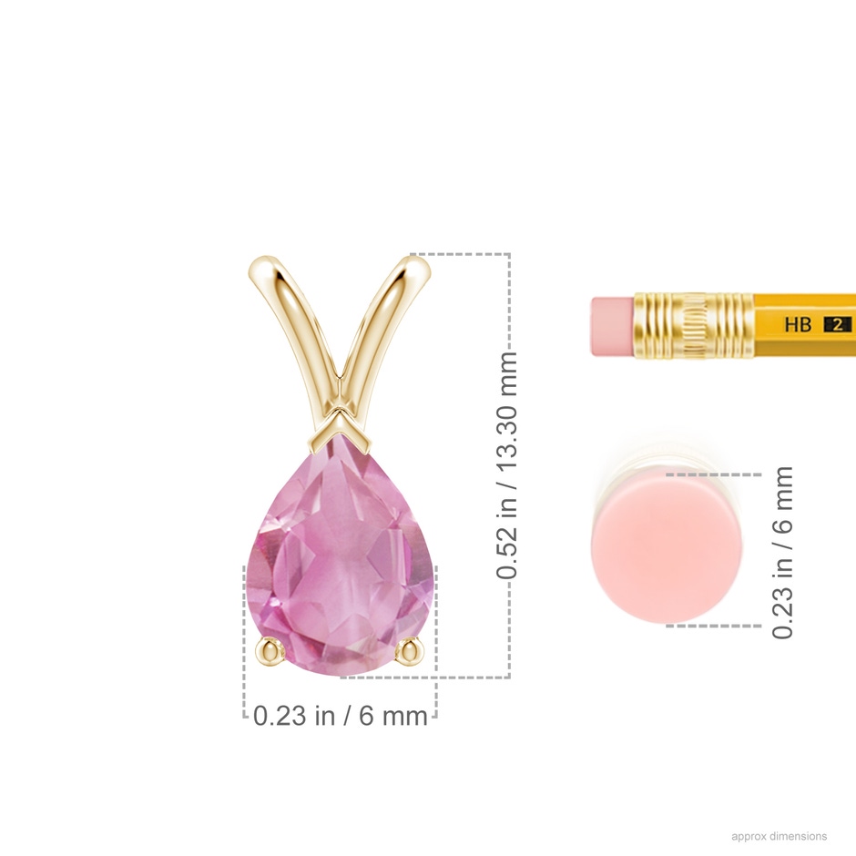 8x6mm A V-Bale Pear-Shaped Pink Tourmaline Solitaire Pendant in Yellow Gold ruler