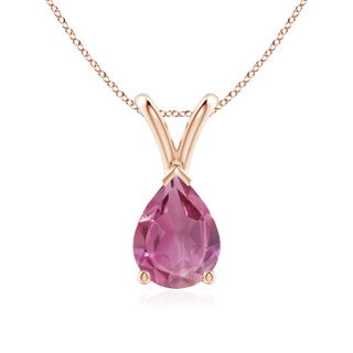 8x6mm AAA V-Bale Pear-Shaped Pink Tourmaline Solitaire Pendant in Rose Gold