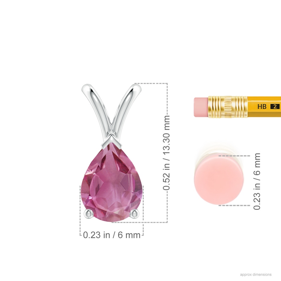 8x6mm AAA V-Bale Pear-Shaped Pink Tourmaline Solitaire Pendant in S999 Silver ruler