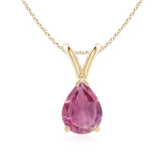 8x6mm AAA V-Bale Pear-Shaped Pink Tourmaline Solitaire Pendant in Yellow Gold
