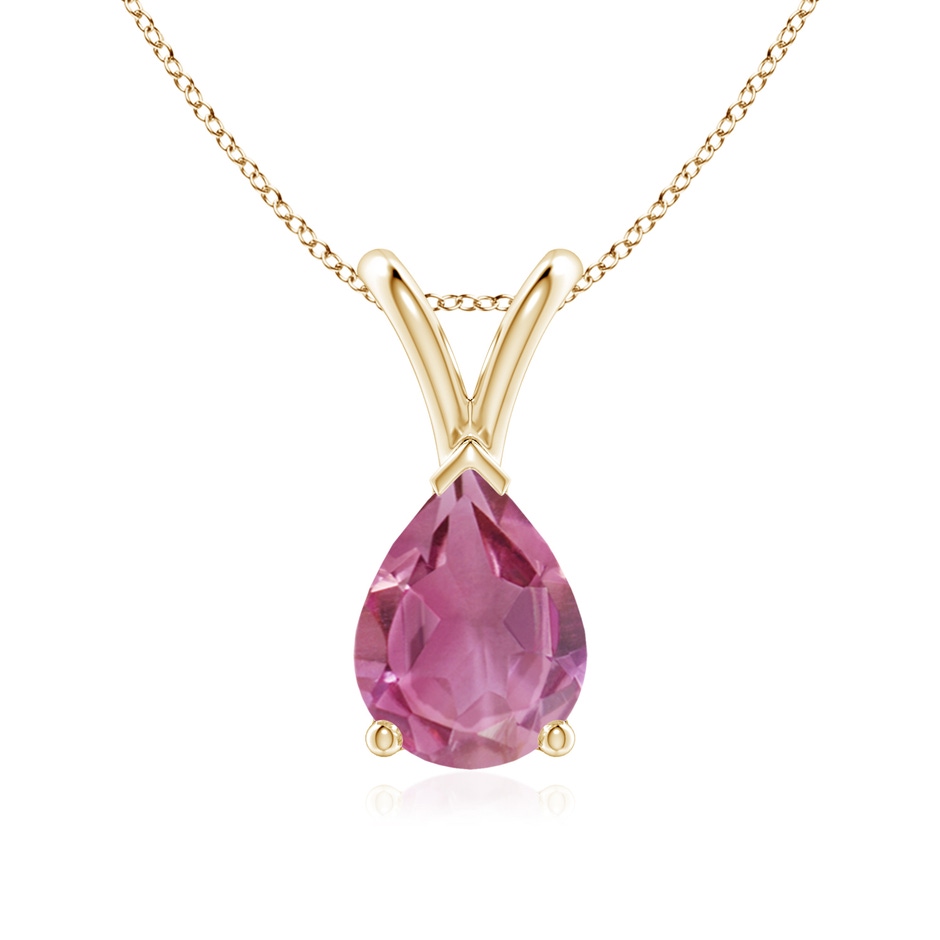 8x6mm AAA V-Bale Pear-Shaped Pink Tourmaline Solitaire Pendant in Yellow Gold 
