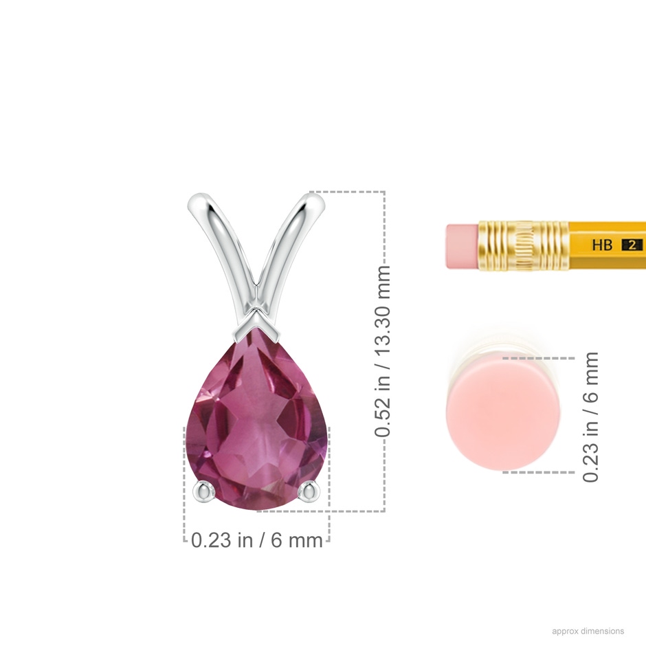 8x6mm AAAA V-Bale Pear-Shaped Pink Tourmaline Solitaire Pendant in S999 Silver ruler