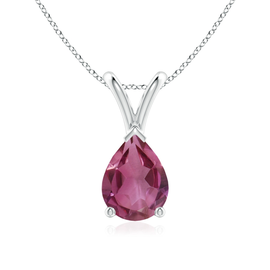 8x6mm AAAA V-Bale Pear-Shaped Pink Tourmaline Solitaire Pendant in White Gold