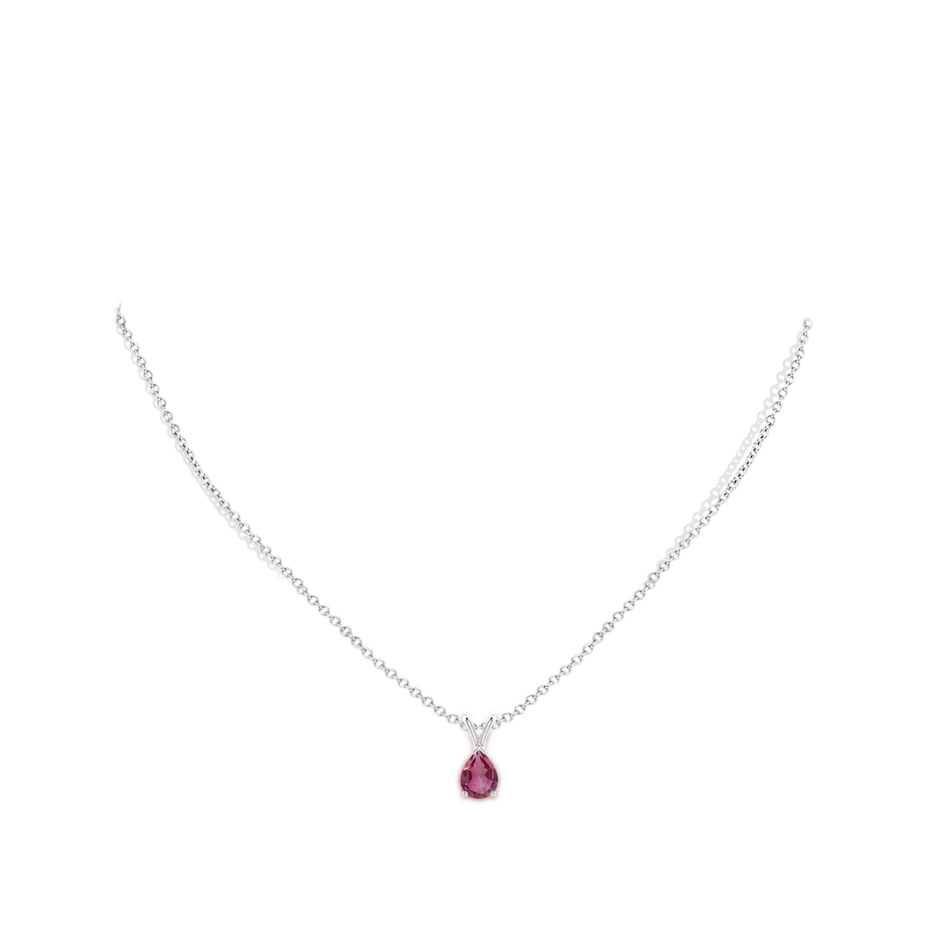 8x6mm AAAA V-Bale Pear-Shaped Pink Tourmaline Solitaire Pendant in White Gold body-neck