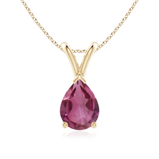 8x6mm AAAA V-Bale Pear-Shaped Pink Tourmaline Solitaire Pendant in Yellow Gold