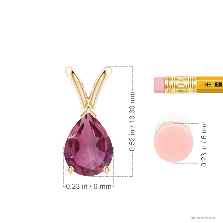 8x6mm AAAA V-Bale Pear-Shaped Pink Tourmaline Solitaire Pendant in Yellow Gold ruler