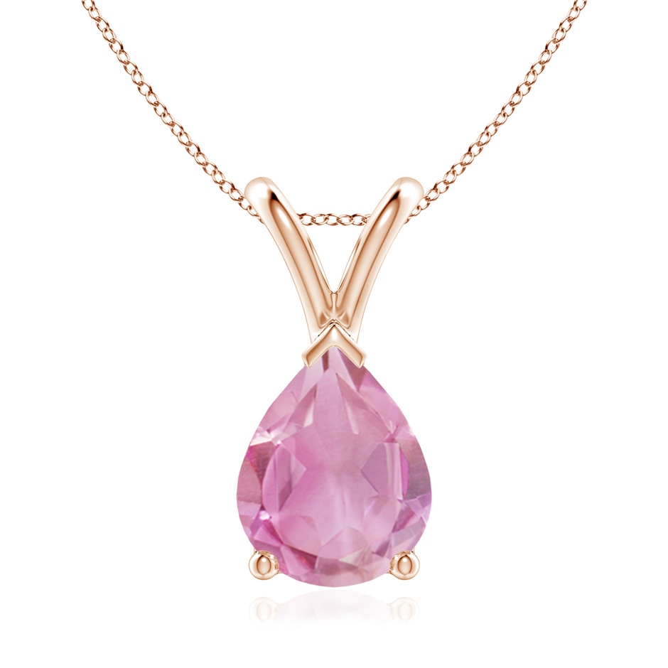 9x7mm A V-Bale Pear-Shaped Pink Tourmaline Solitaire Pendant in Rose Gold 