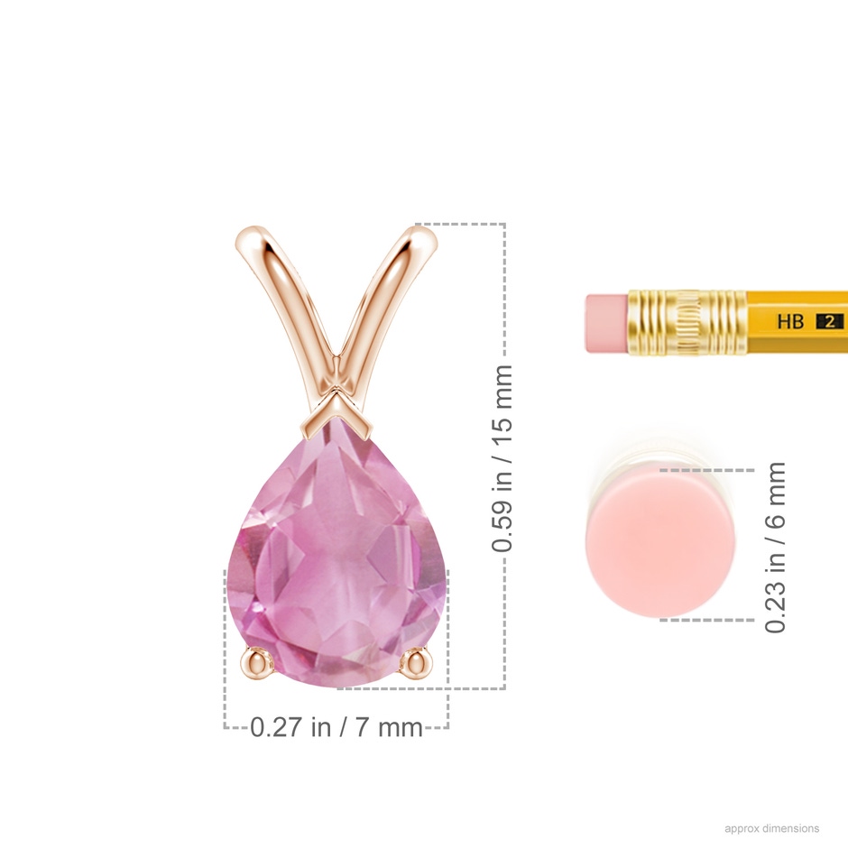 9x7mm A V-Bale Pear-Shaped Pink Tourmaline Solitaire Pendant in Rose Gold ruler