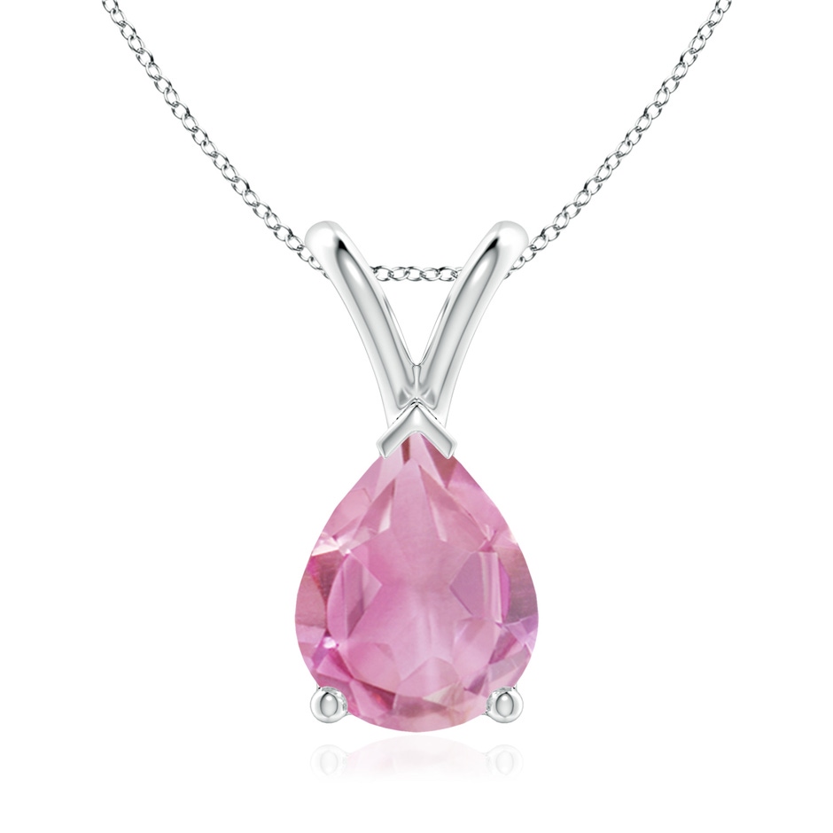 9x7mm A V-Bale Pear-Shaped Pink Tourmaline Solitaire Pendant in White Gold 