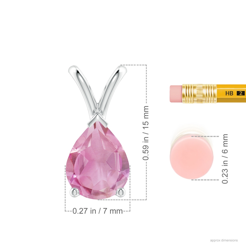 9x7mm A V-Bale Pear-Shaped Pink Tourmaline Solitaire Pendant in White Gold ruler