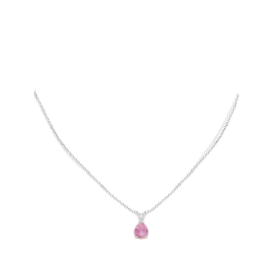 9x7mm A V-Bale Pear-Shaped Pink Tourmaline Solitaire Pendant in White Gold pen