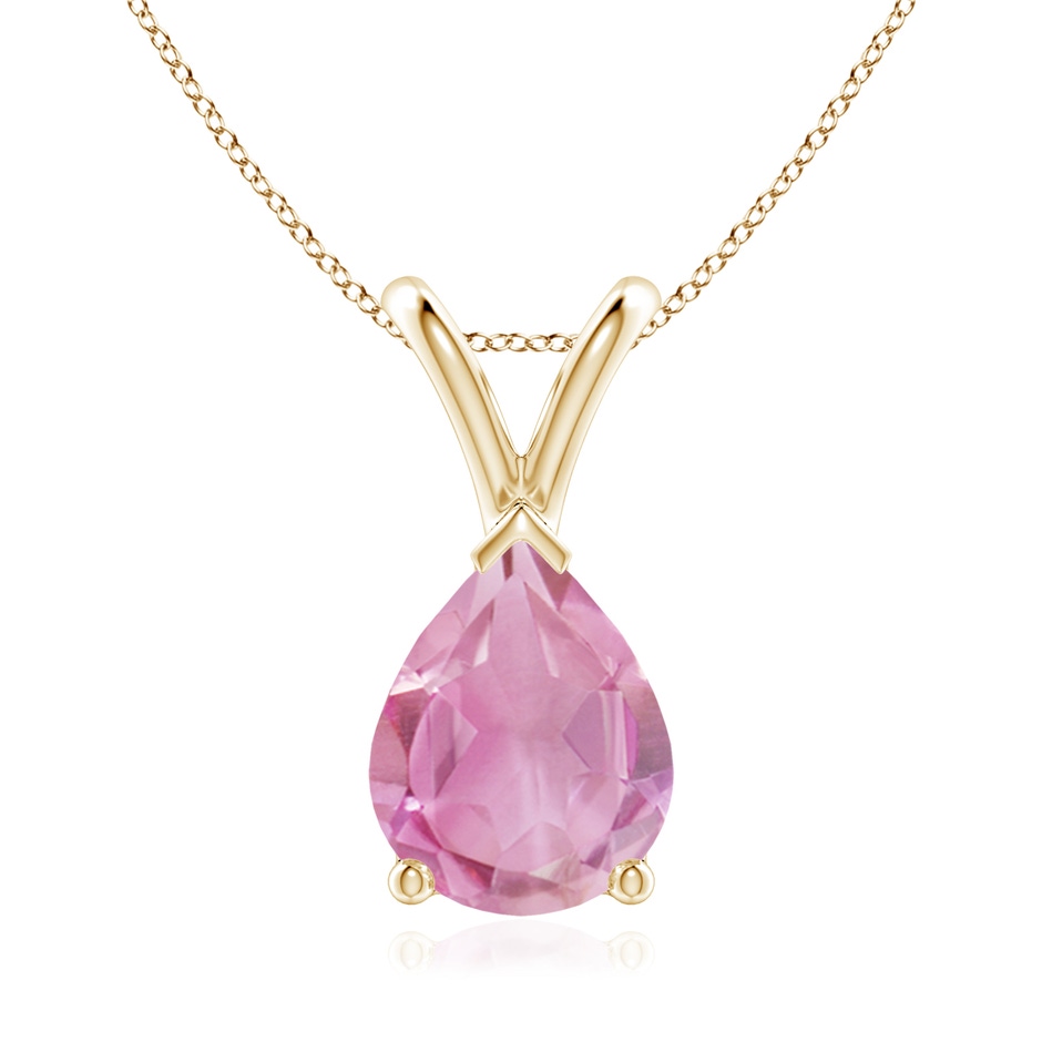 9x7mm A V-Bale Pear-Shaped Pink Tourmaline Solitaire Pendant in Yellow Gold 