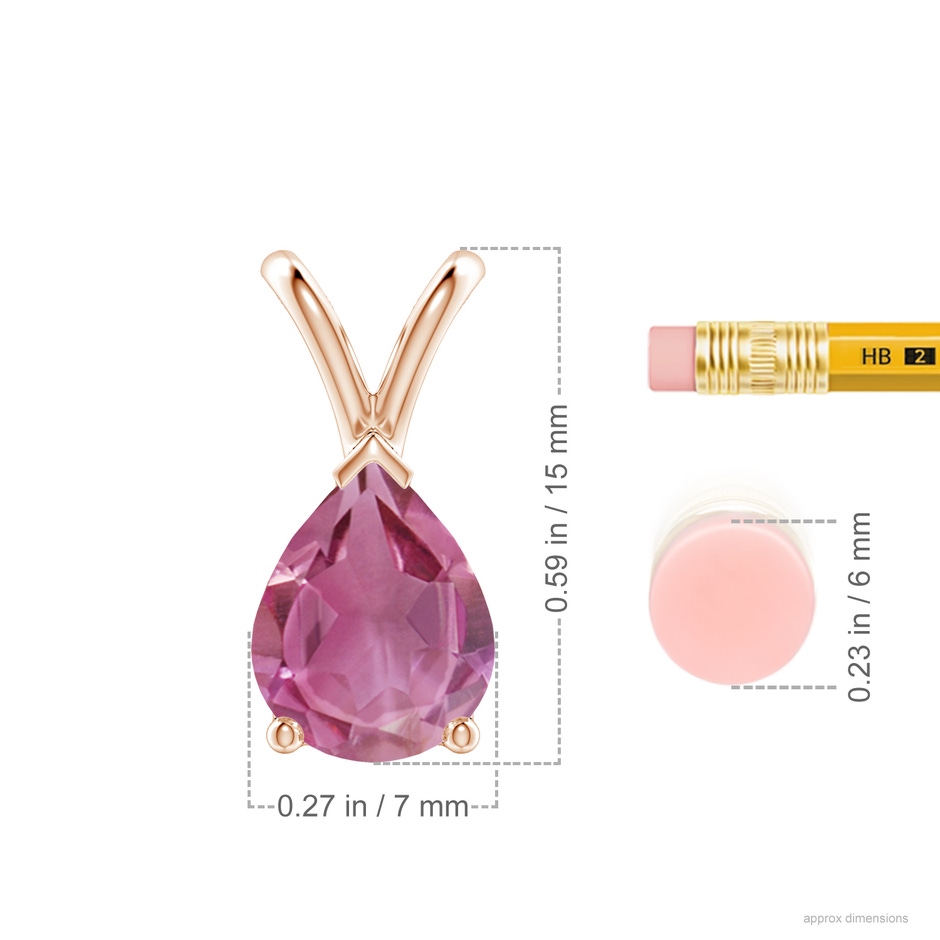 9x7mm AAA V-Bale Pear-Shaped Pink Tourmaline Solitaire Pendant in 18K Rose Gold ruler