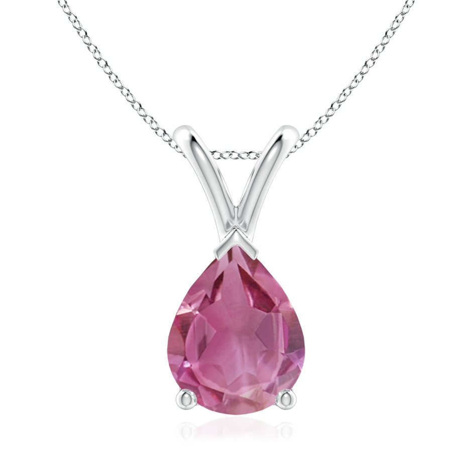 9x7mm AAA V-Bale Pear-Shaped Pink Tourmaline Solitaire Pendant in 18K White Gold 
