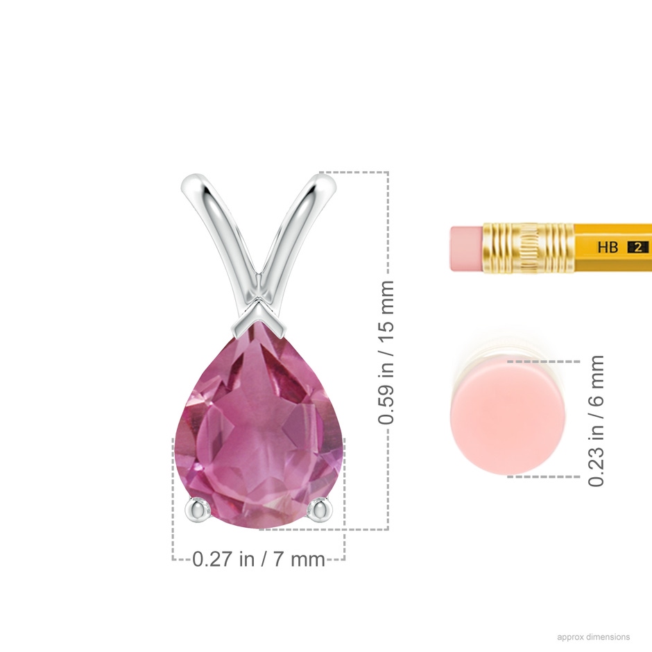 9x7mm AAA V-Bale Pear-Shaped Pink Tourmaline Solitaire Pendant in 18K White Gold ruler
