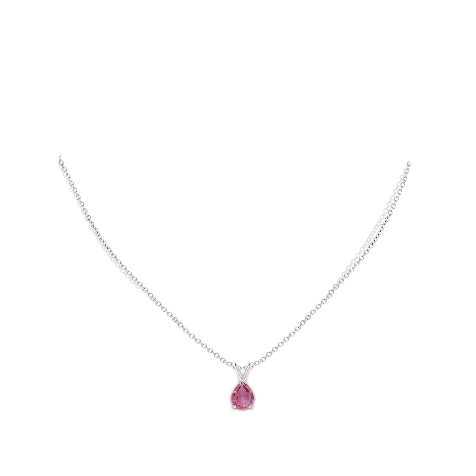 9x7mm AAA V-Bale Pear-Shaped Pink Tourmaline Solitaire Pendant in 18K White Gold pen