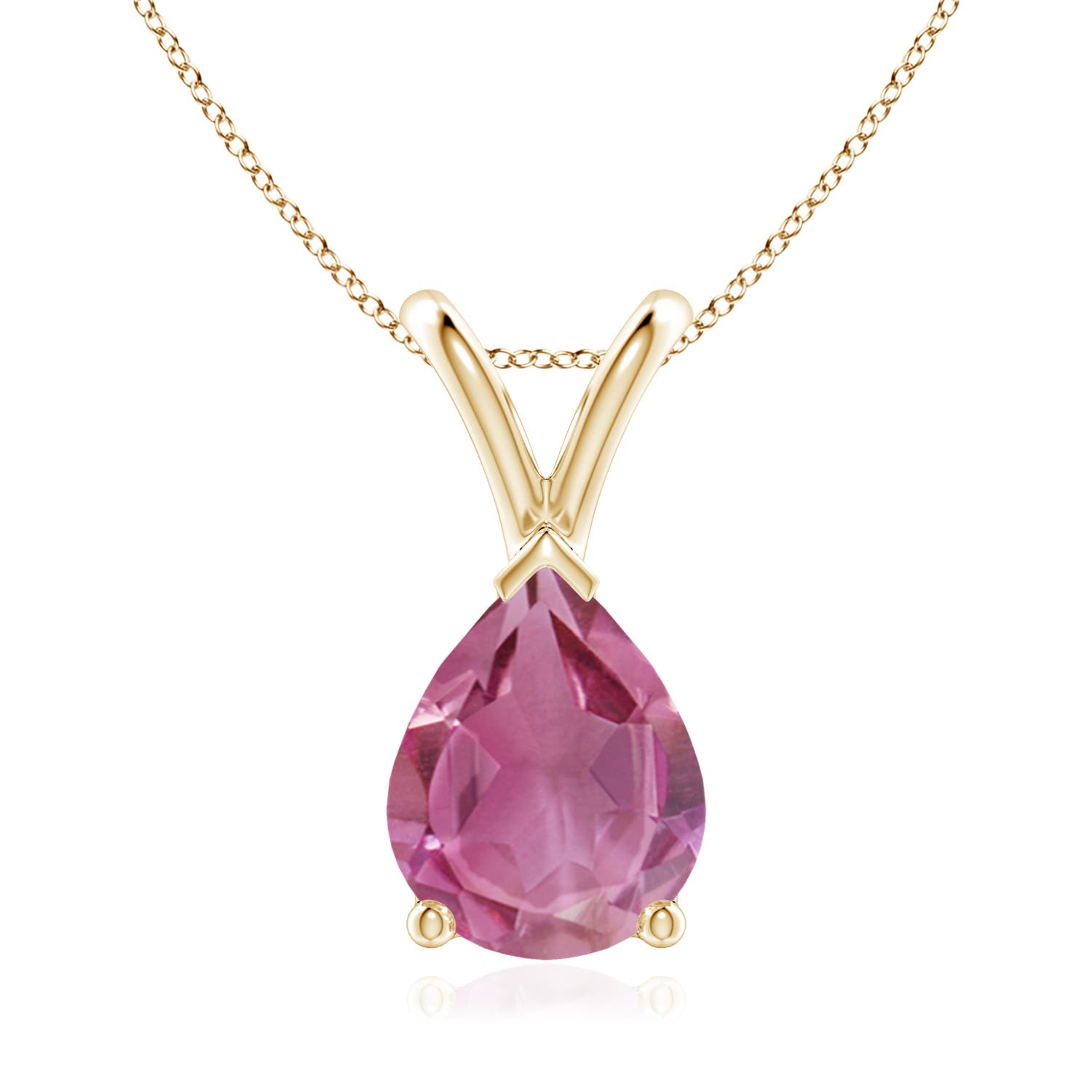 9x7mm AAA V-Bale Pear-Shaped Pink Tourmaline Solitaire Pendant in 18K Yellow Gold