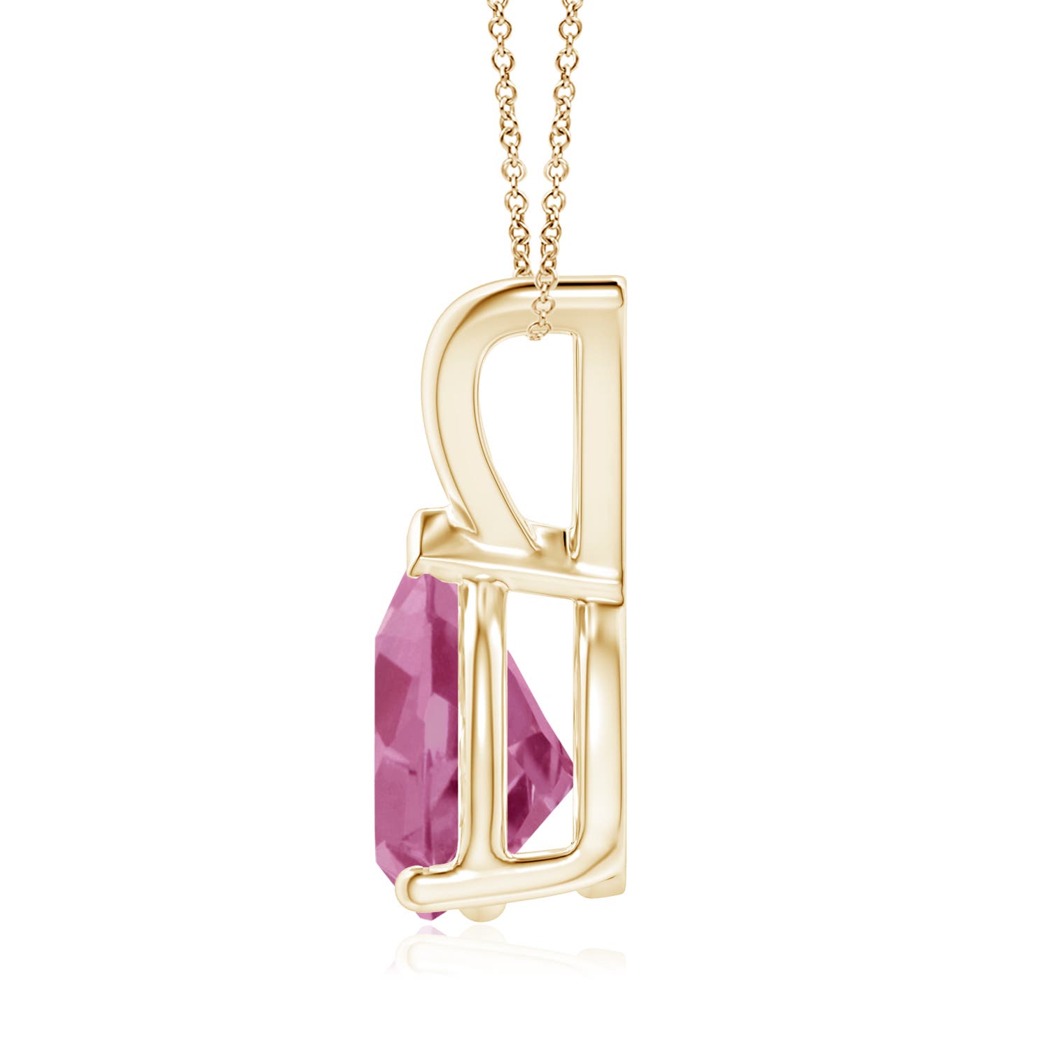 9x7mm AAA V-Bale Pear-Shaped Pink Tourmaline Solitaire Pendant in 18K Yellow Gold