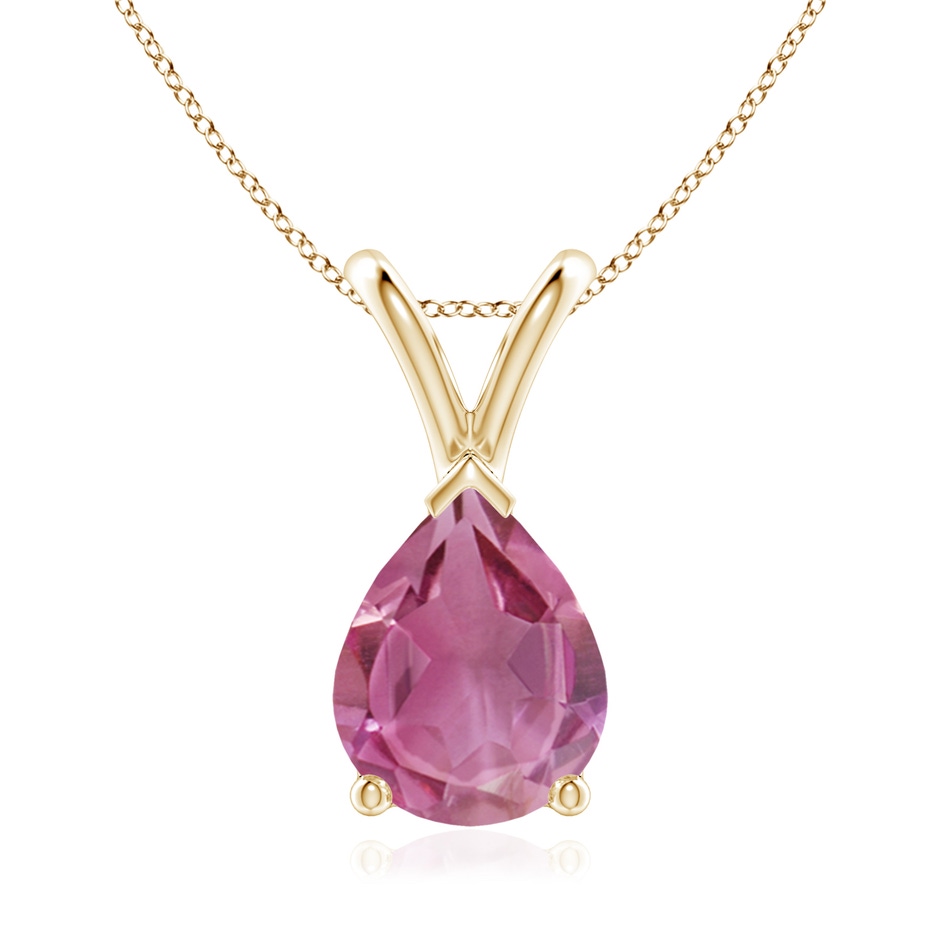 9x7mm AAA V-Bale Pear-Shaped Pink Tourmaline Solitaire Pendant in Yellow Gold 