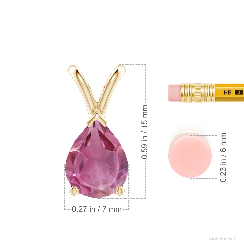 9x7mm AAA V-Bale Pear-Shaped Pink Tourmaline Solitaire Pendant in Yellow Gold ruler