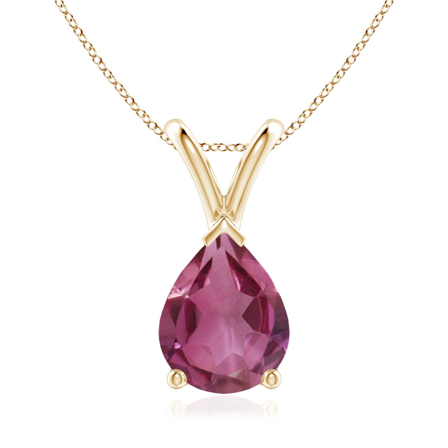 9x7mm AAAA V-Bale Pear-Shaped Pink Tourmaline Solitaire Pendant in 18K Yellow Gold