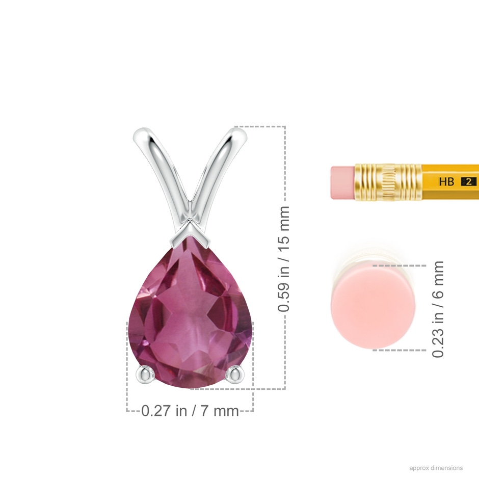 9x7mm AAAA V-Bale Pear-Shaped Pink Tourmaline Solitaire Pendant in P950 Platinum ruler