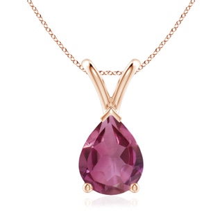 9x7mm AAAA V-Bale Pear-Shaped Pink Tourmaline Solitaire Pendant in Rose Gold