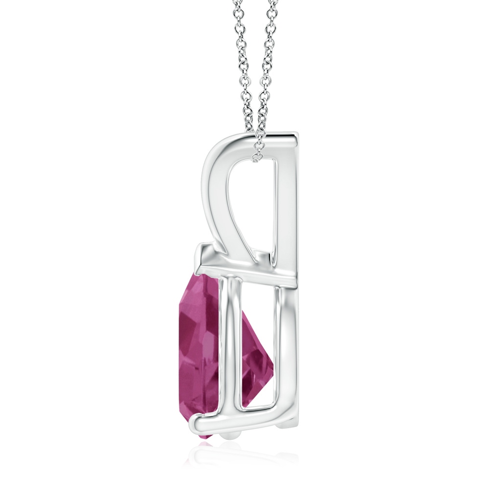 9x7mm AAAA V-Bale Pear-Shaped Pink Tourmaline Solitaire Pendant in White Gold Side 1