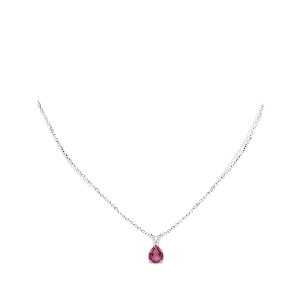 9x7mm AAAA V-Bale Pear-Shaped Pink Tourmaline Solitaire Pendant in White Gold Body-Neck