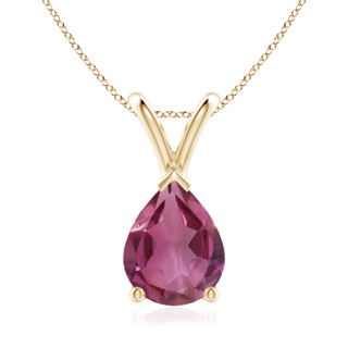 9x7mm AAAA V-Bale Pear-Shaped Pink Tourmaline Solitaire Pendant in Yellow Gold