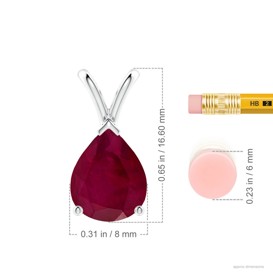 10x8mm A V-Bale Pear-Shaped Ruby Solitaire Pendant in P950 Platinum ruler