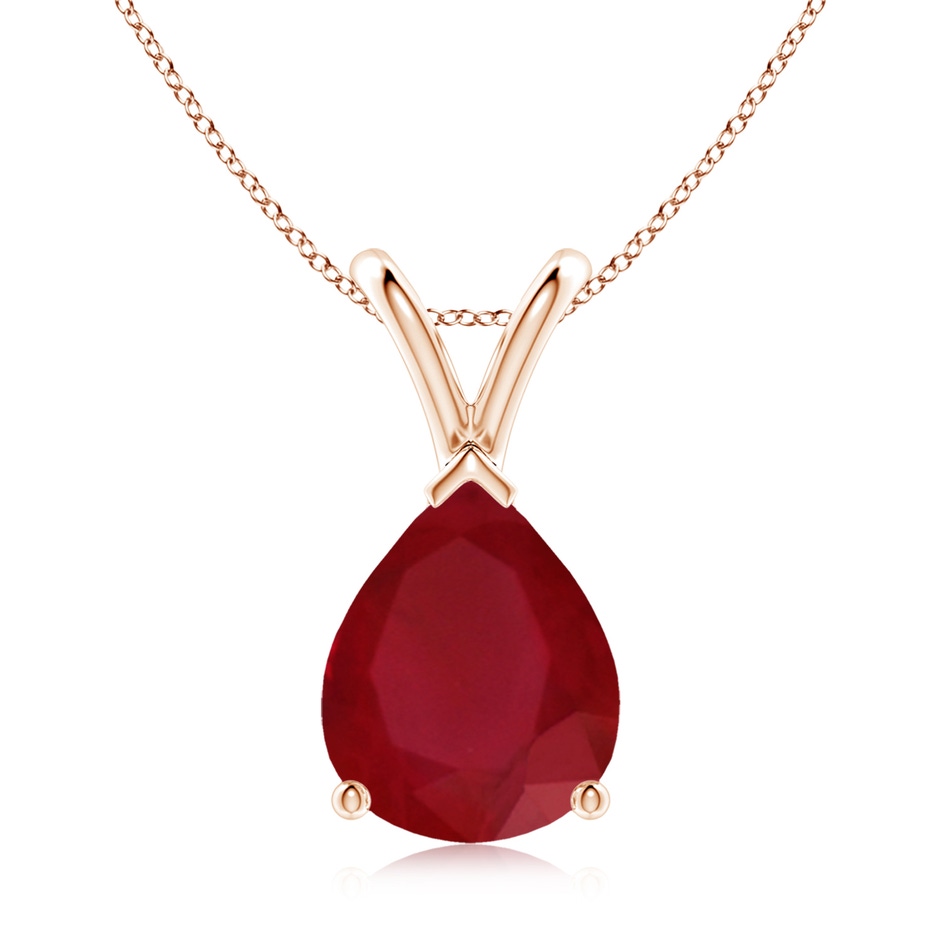 10x8mm AA V-Bale Pear-Shaped Ruby Solitaire Pendant in Rose Gold 